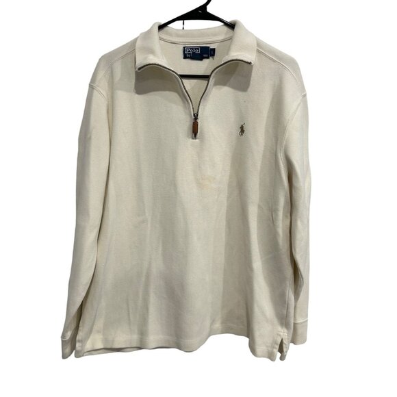 Polo By Ralph Lauren Mens Cream Half Zip Pullover Sweater SZ L - Picture 1 of 10